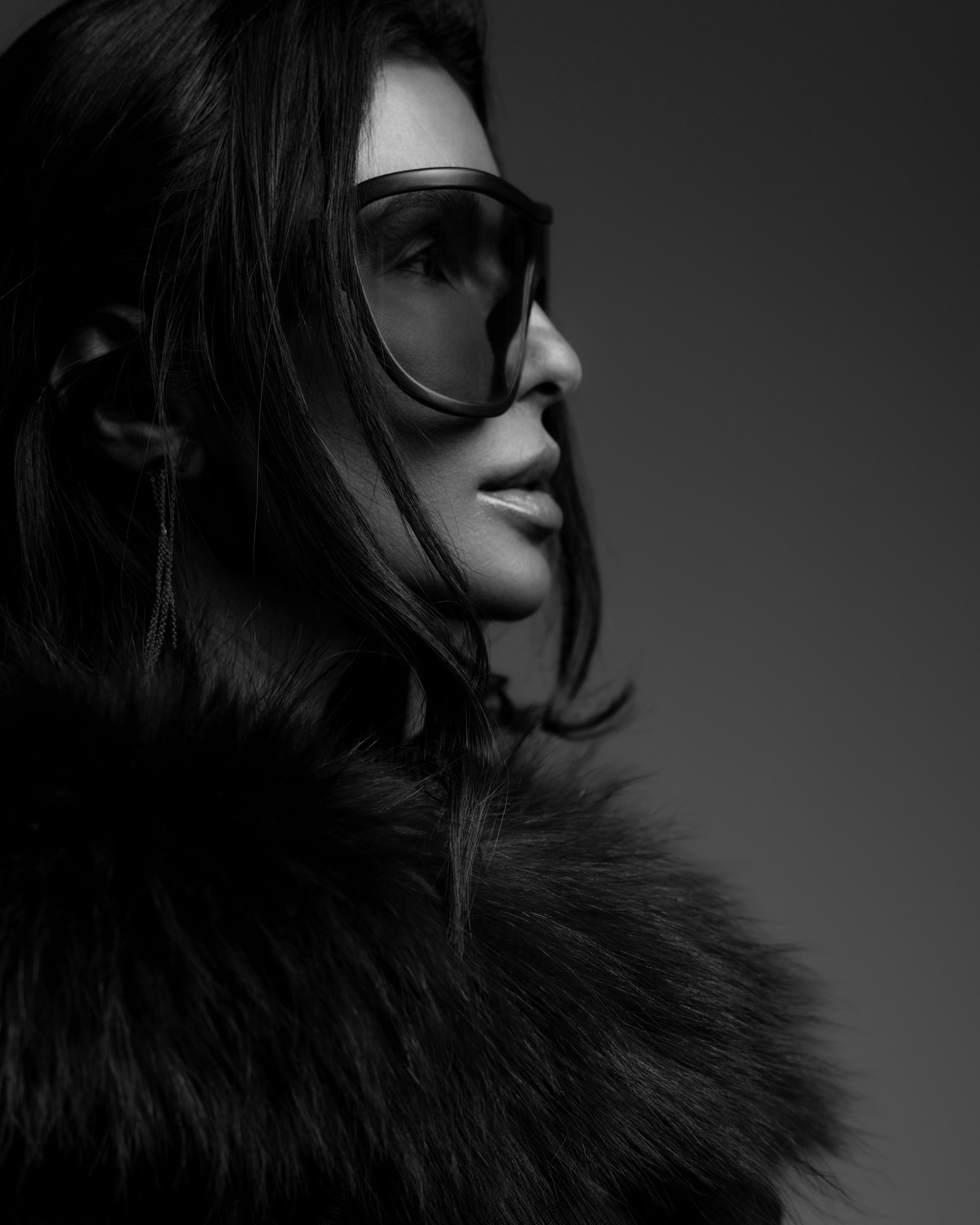 Shana Mak in profile, black and white